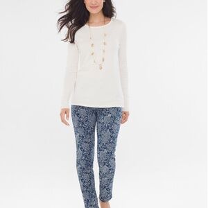 CHICOS  Womens Jacquard Jeggings 8R Denim Floral Print % Pocket